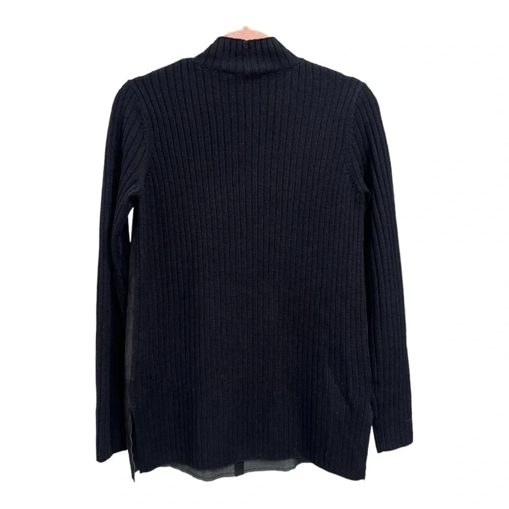 Tory Burch Navy Molly Leather Wool Ribbed Mockneck Sweater Size XS
